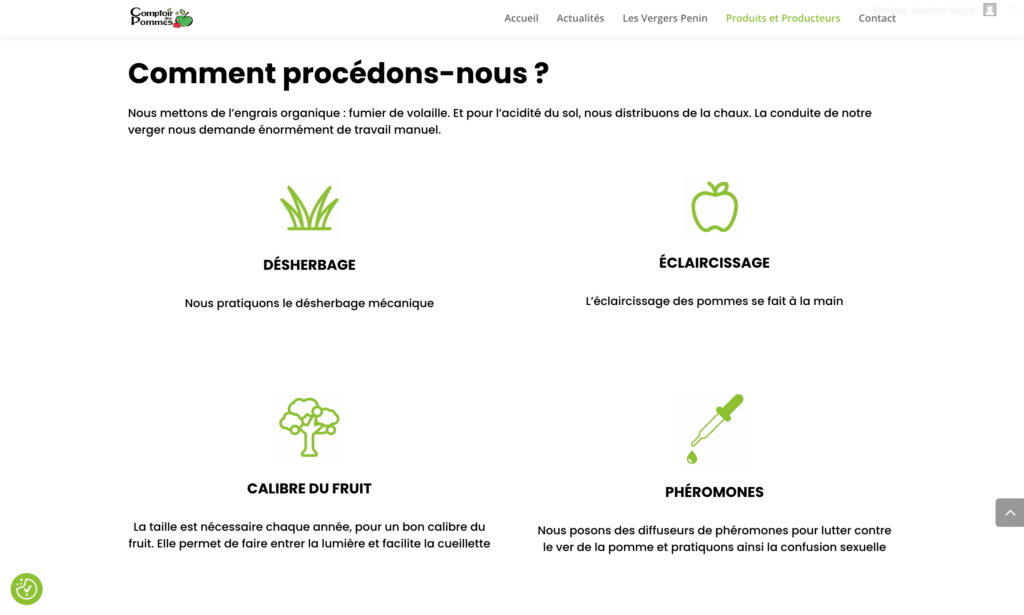 Page produit et producteur comptoir des pommes