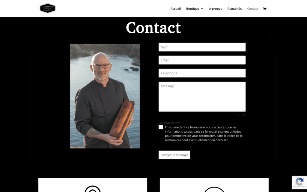page site web e-commerce page contatc